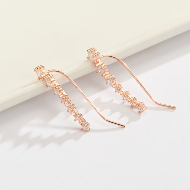 Funkelnder Zirkon-Ohrstecker aus 925 Sterling Silber an einem Damenohr, eleganter Alltagsschmuck.