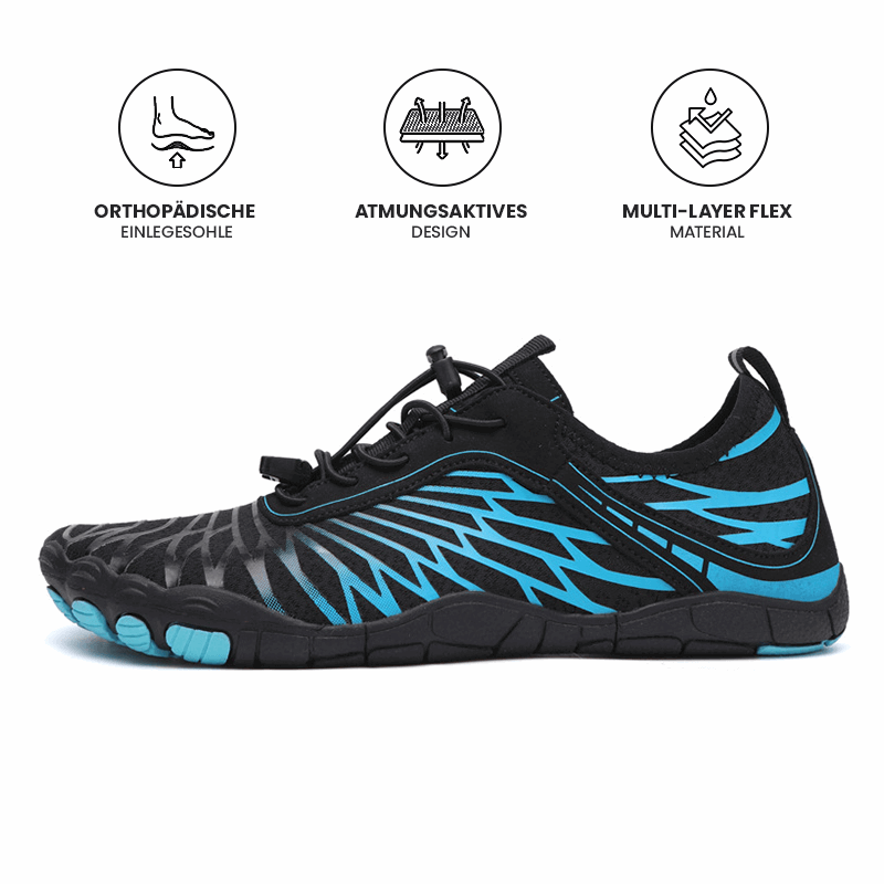 Detailansicht der atmungsaktiven Oberseite der minimalistischen Unisex Barfußschuhe; Zero-Drop Komfortschuhe.
