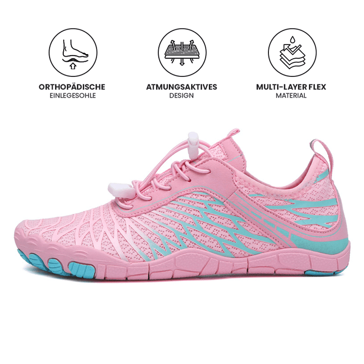 Seitenansicht der leichten Zero-Drop Barfußschuhe; atmungsaktive Unisex Komfortschuhe für jeden Tag.