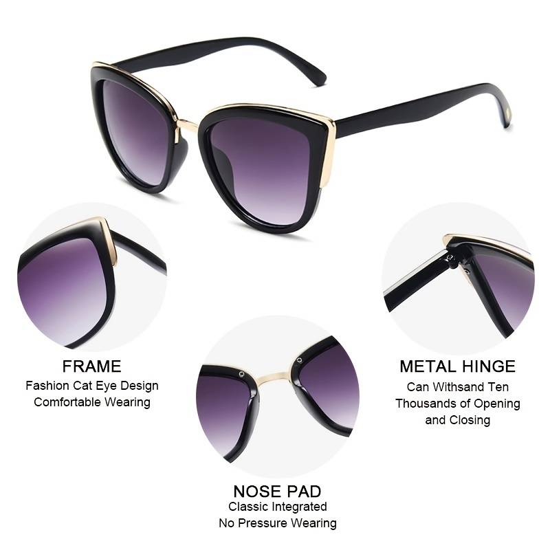 Schwarze Damen Katzenaugen Sonnenbrille, retro Optik, hoher UV400 Schutz.