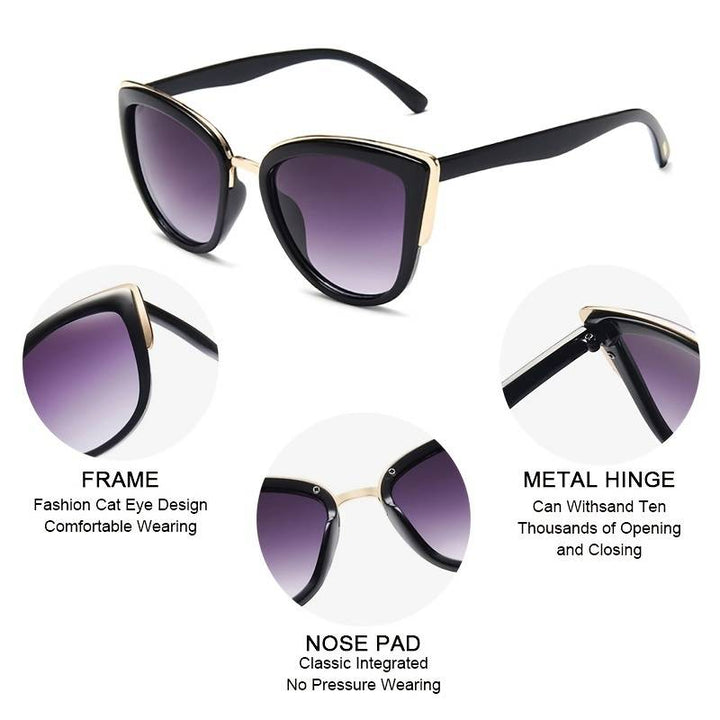 Schwarze Damen Katzenaugen Sonnenbrille, retro Optik, hoher UV400 Schutz.