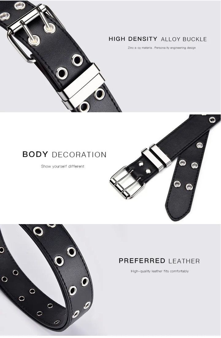 Edgy Unisex Punk Gürtel mit Doppeldornschließe, perfekt für einen coolen Retro-Look, verstellbar.
