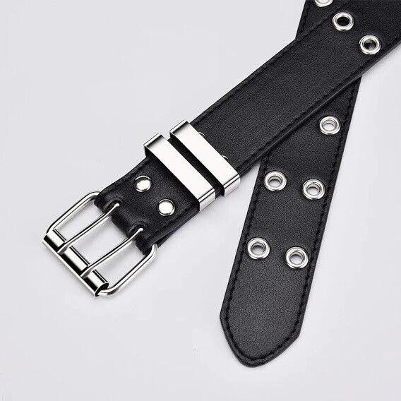 Unisex Freizeitgürtel im Retro Punk Stil mit markanter Doppeldornschließe, stilvolles & verstellbares Accessoire.