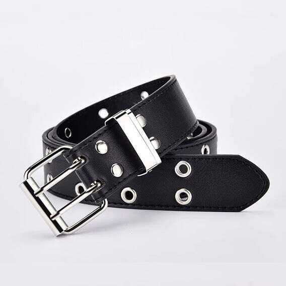 Verstellbarer Unisex Modegürtel im Retro Punk Stil mit cooler Doppeldornschließe, ideal für jeden Look.