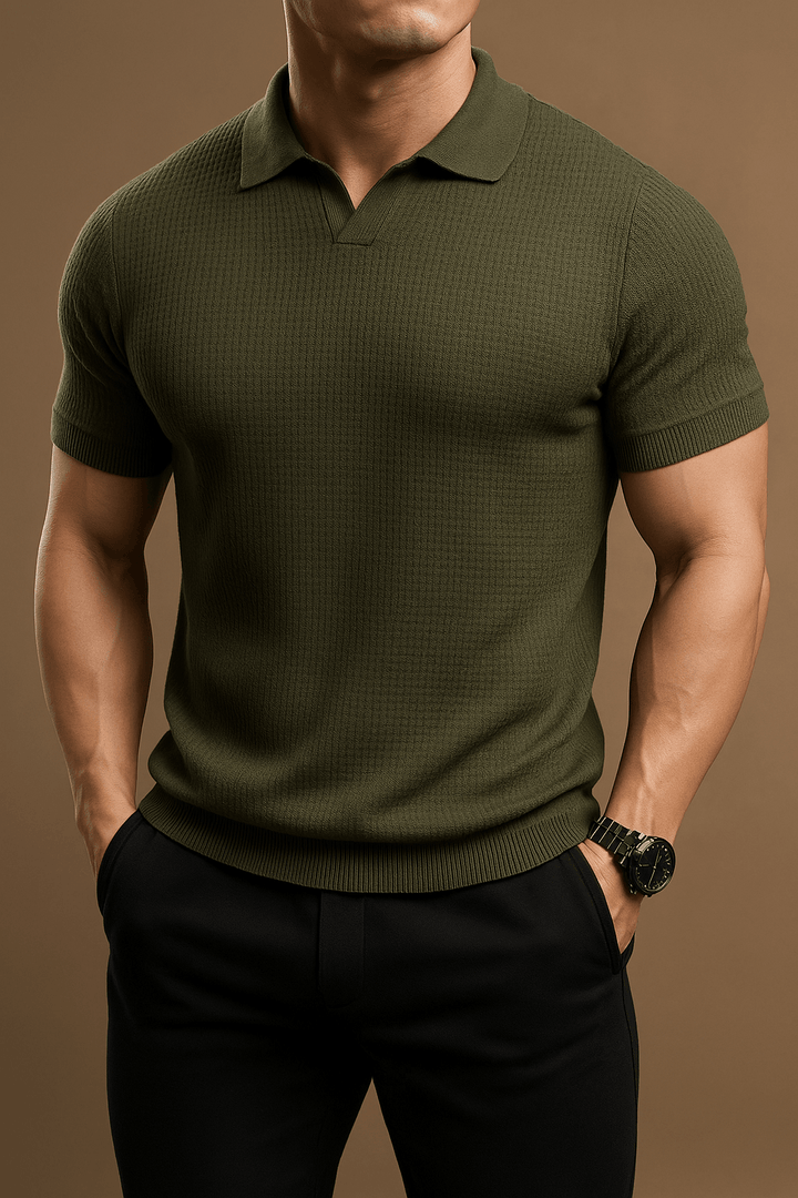 Elegantes Herren Strick Poloshirt, perfekt für Business Casual Outfits und moderne Männermode.