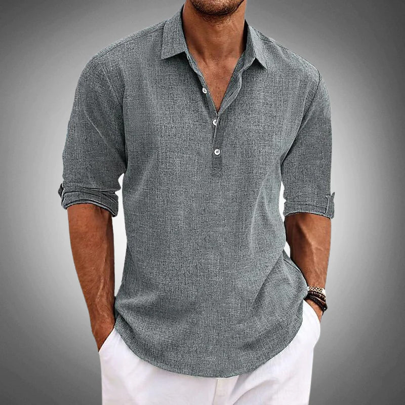Unifarbenes Sommer-Kurzarmhemd für Herren, mit Halbknopfleiste, casual & vielseitig für Strand & Alltag.