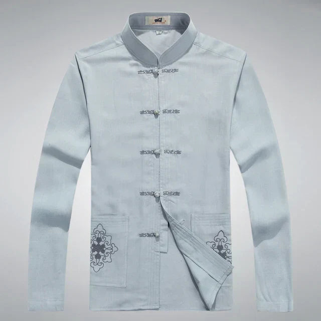 Detailaufnahme des Stoffes vom japanischen Herren-Freizeit-Set, hochwertige Textur & angenehmes Gefühl.