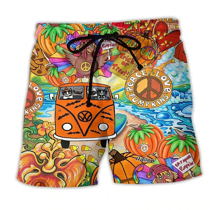 Auffällige Herren Bademode: Schwimmshorts mit einzigartigem Graffiti Print, ideal für den Sommer am Wasser.