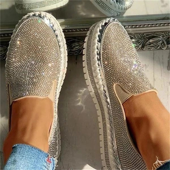 Glitzernde Damen Loafers, orthopädisch und bequem für den Alltag. Rutschfeste Slip-On Komfortschuhe.