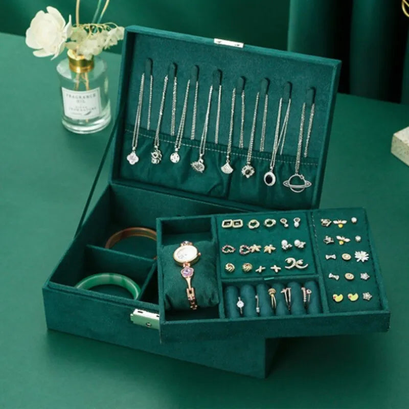 Vintage-inspirierte grüne Samt Schmuckschatulle, luxuriöse Aufbewahrung für Damen Schmuck & Uhren.
