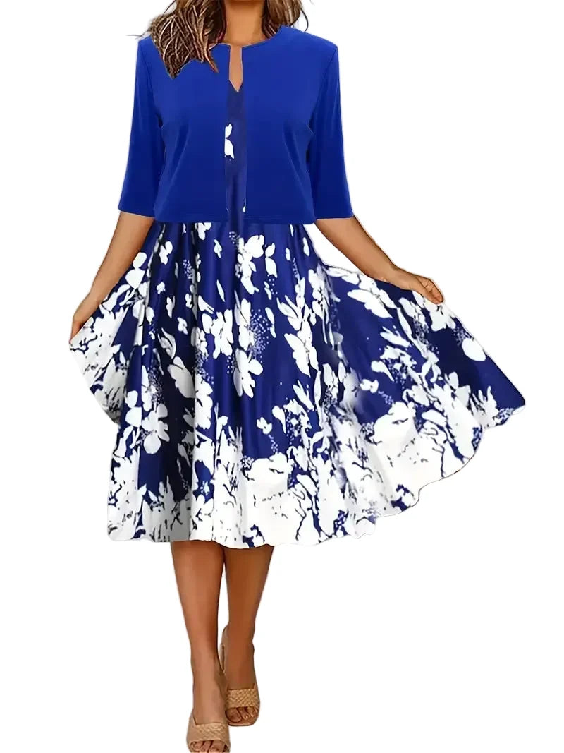 Elegantes Damen Midi-Sommerkleid mit passendem Blazer Set; perfekt für Büro & Freizeit.
