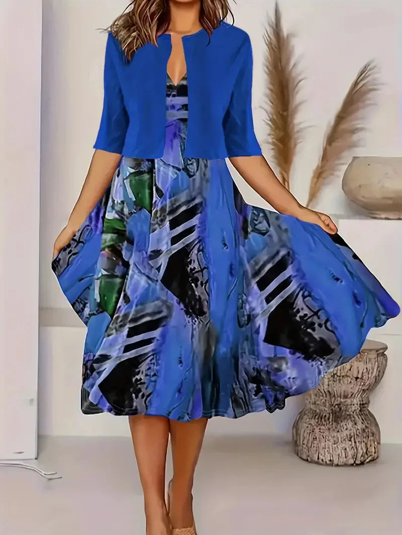 Atmungsaktives Damen Sommerkleid im Midi-Schnitt mit Blazer Set; bequem & stylisch.