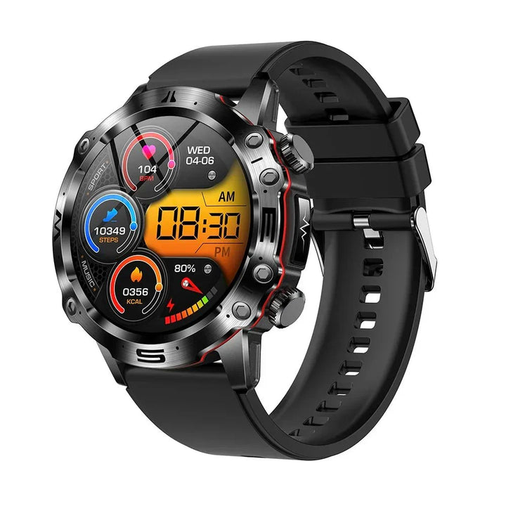 Smartwatch mit integriertem Glukose- & Herzfrequenzsensor, leicht ablesbares Display für alle Gesundheitsdaten.
