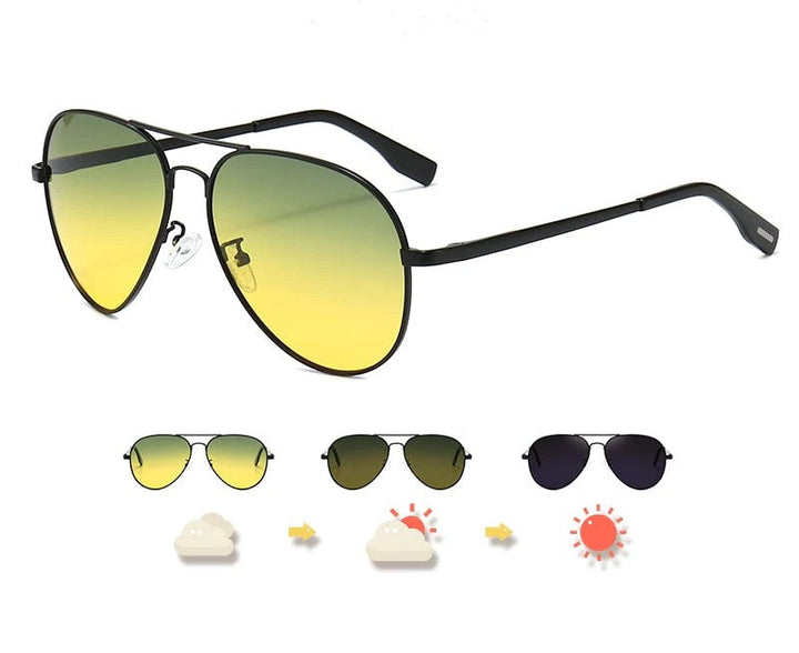 Unisex Piloten Sonnenbrille, photochrom & polarisiert, mit UV400 Blendschutz. Ideal als Fahrbrille für Tag & Nacht.