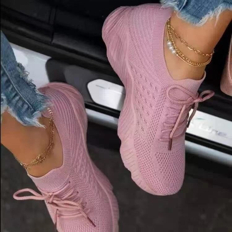 Rückansicht der Damen Plateau Sneaker. Leichte & modische Damenschuhe mit vulkanisierter Sohle, ideal für den Alltag.