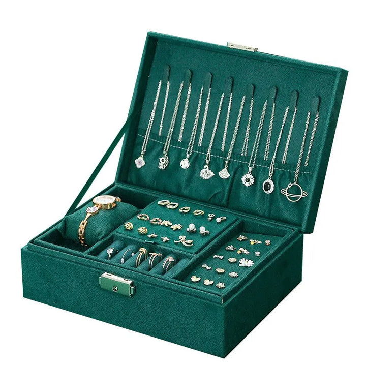 Grüne Luxus Samt Schmuckschatulle für Damen, elegante Schmuckaufbewahrung & praktischer Organizer.