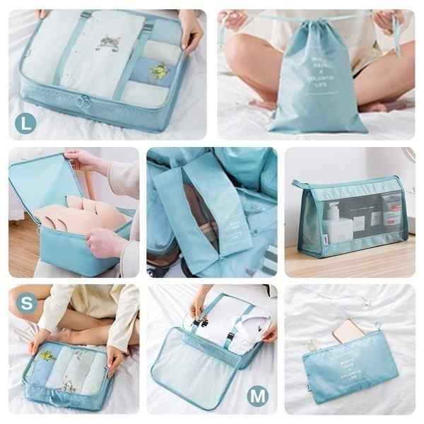 Effizientes 8-teiliges Reiseorganizer-Set zur optimalen Gepäckordnung in Reisetaschen und Koffern.