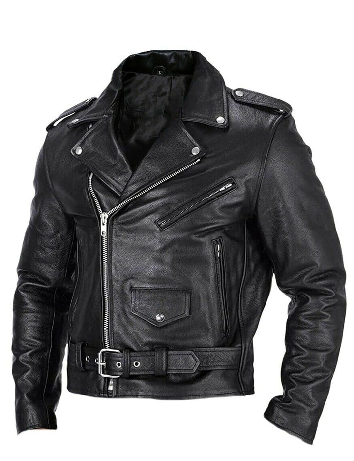Schwarze Herren Slim Fit Motorradjacke mit Stehkragen für Herbst. Stilvolle Bikerjacke für Freizeit & Schutz.