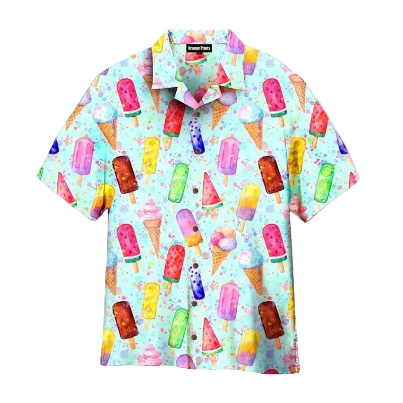Modernes Herren Kurzarmhemd mit auffälligem Eiscreme-Print. Trendiges Sommerhemd für Männer Mode und Freizeitlooks.