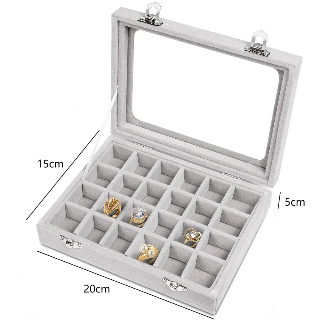 Modernes Samt Schmuckkästchen für Damen mit transparentem Deckel, ideal als Schmuckorganizer und Geschenkbox.