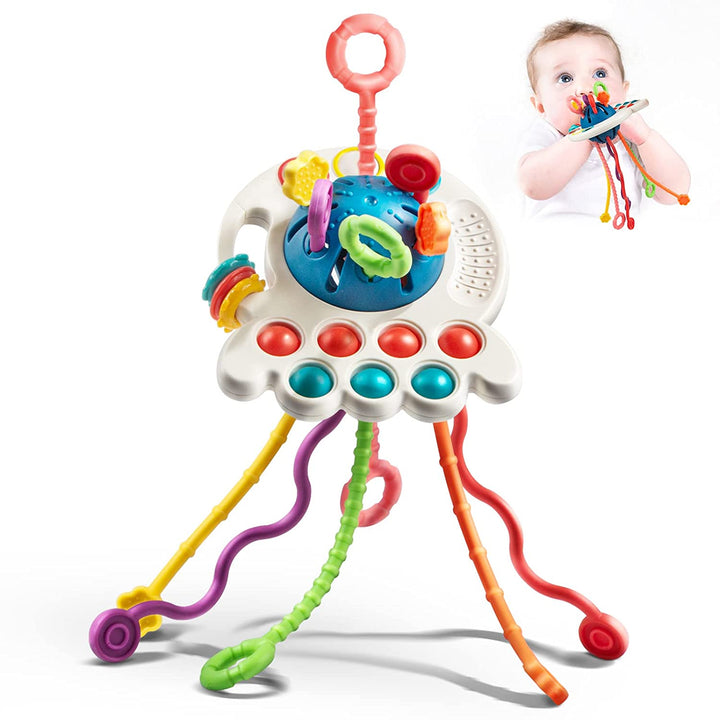 Interaktives Sensorik UFO Spielzeug für Kleinkinder. Unterstützt Hand-Augen-Koordination & Feinmotorik beim Spielen.