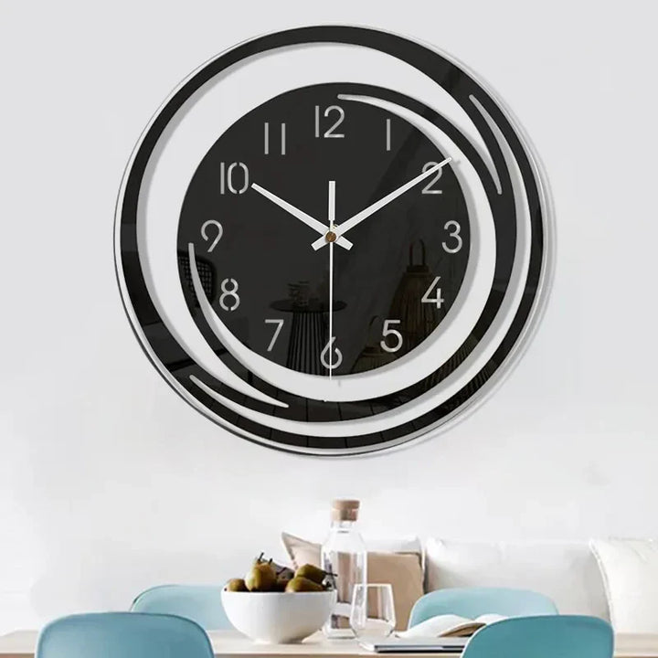 Zeitlose schwarze Wanduhr. Geräuschlos & minimalistisch. Ideal für moderne Wohnzimmer- und Büro-Deko.