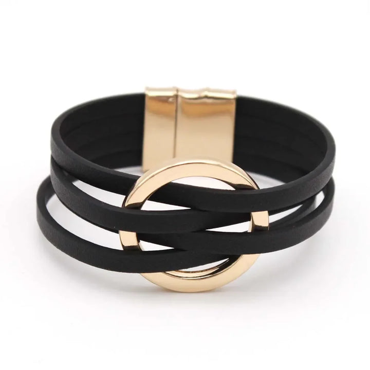 Stilvolles O-Lederarmband, mehrschichtig, für Sie & Ihn. Mit sicherem Magnetverschluss. Modisches Accessoire.
