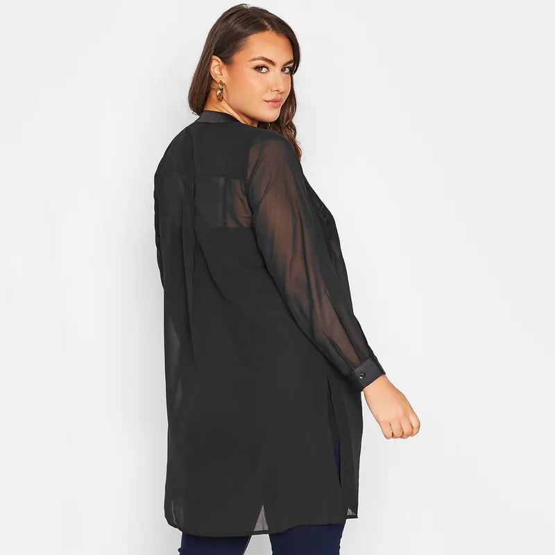 Moderne Damen Übergrößen-Bluse, transparentes Langarmhemd für Frühling, elegant und bequem für Freizeit.