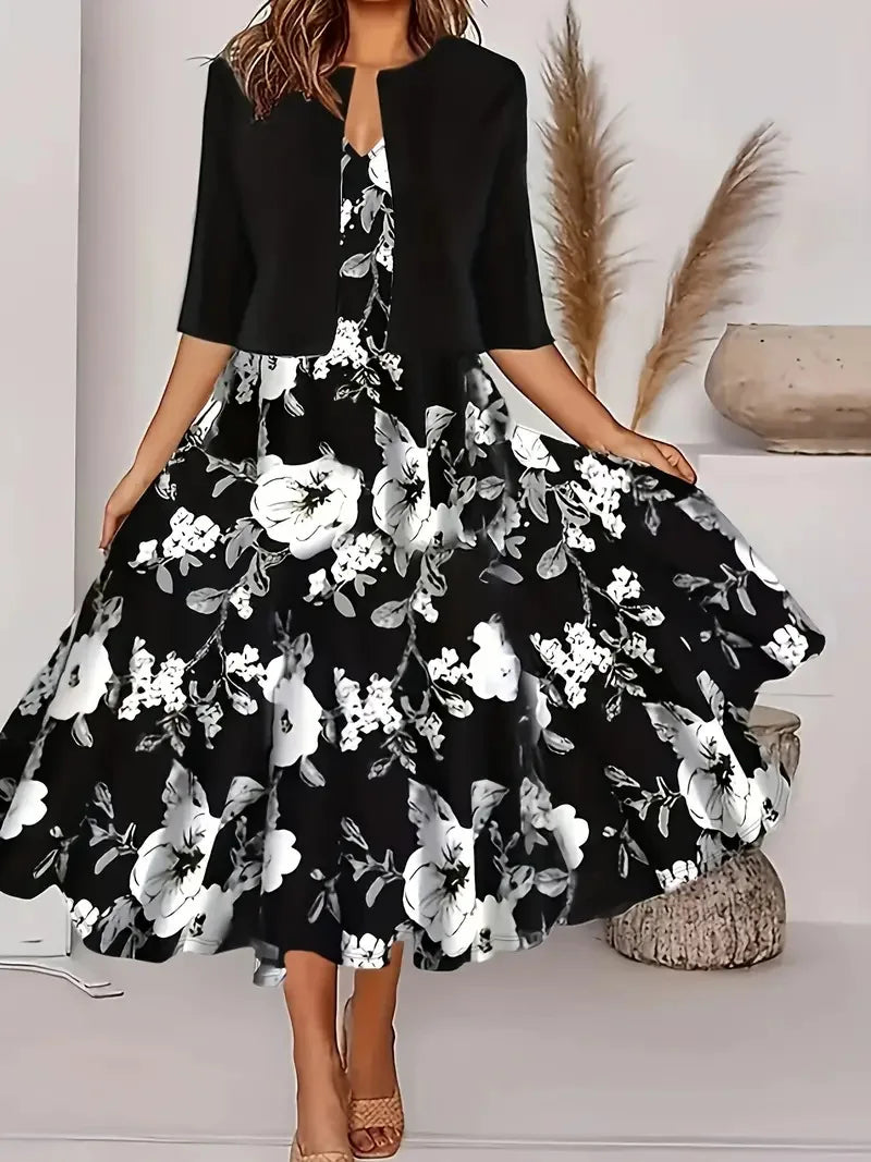 Bequemes Damen Sommerkleid Midi-Länge mit elegantem Blazer für den perfekten Freizeitlook.