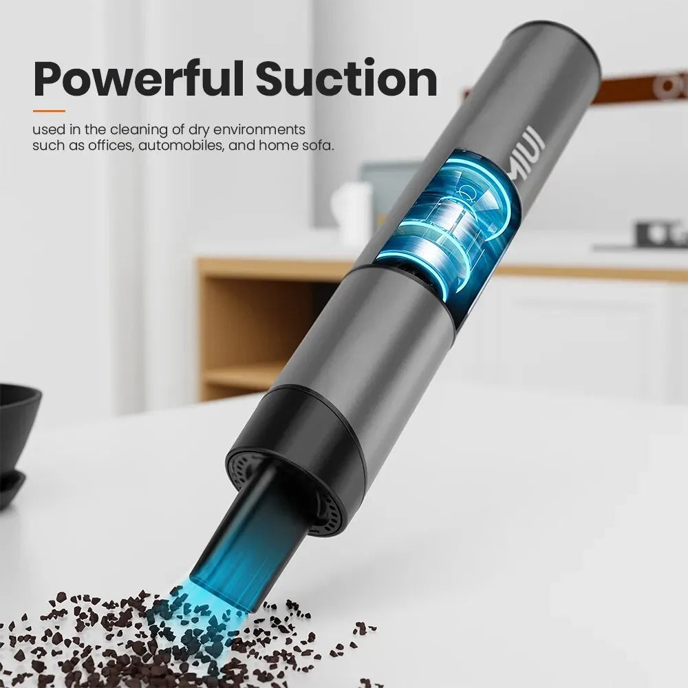 Kabelloser Mini-Handstaubsauger AirPro mit 3 Saugköpfen für flexible Reinigung zuhause und unterwegs.
