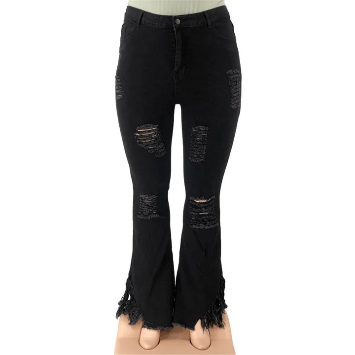 High-Waist Stretch Schlagjeans für Damen, Übergröße, figurbetont & komfortabel.
