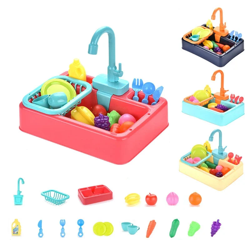 Detailansicht des Kinder-Spülbeckens mit funktionierendem Wasserhahn, perfekt für fantasievolle Küchenspiele.