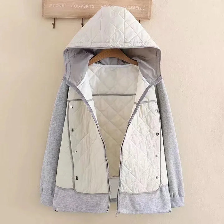 Fashion Damen Übergröße Rauten Steppjacke mit Kapuze, modern und komfortabel.