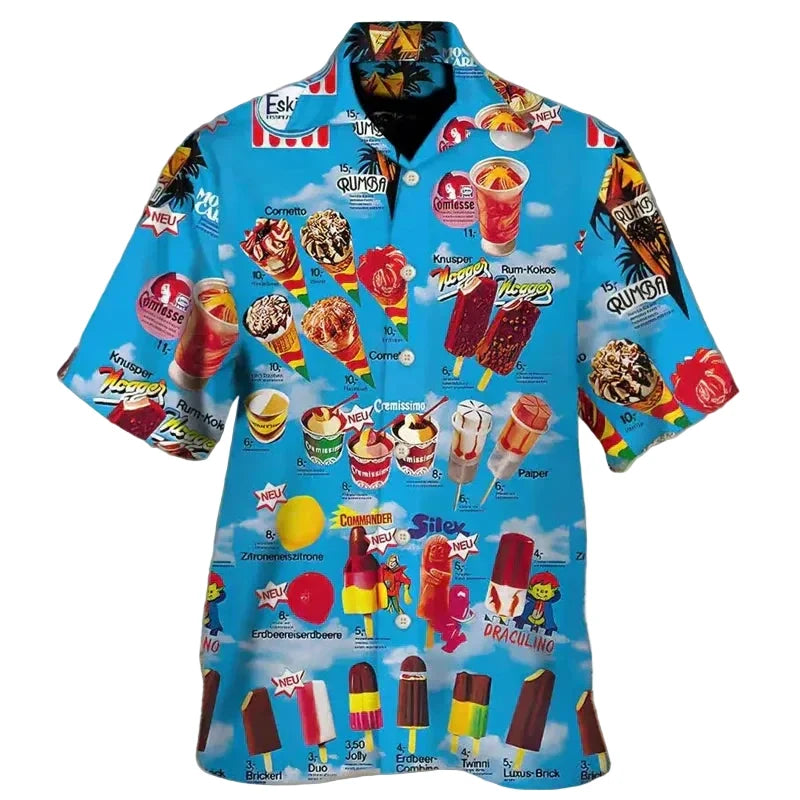 Luftiges Herren Sommerhemd mit Eiscreme-Print. Bequemes Kurzarmhemd für Strand, Urlaub und entspannte Freizeit-Looks.