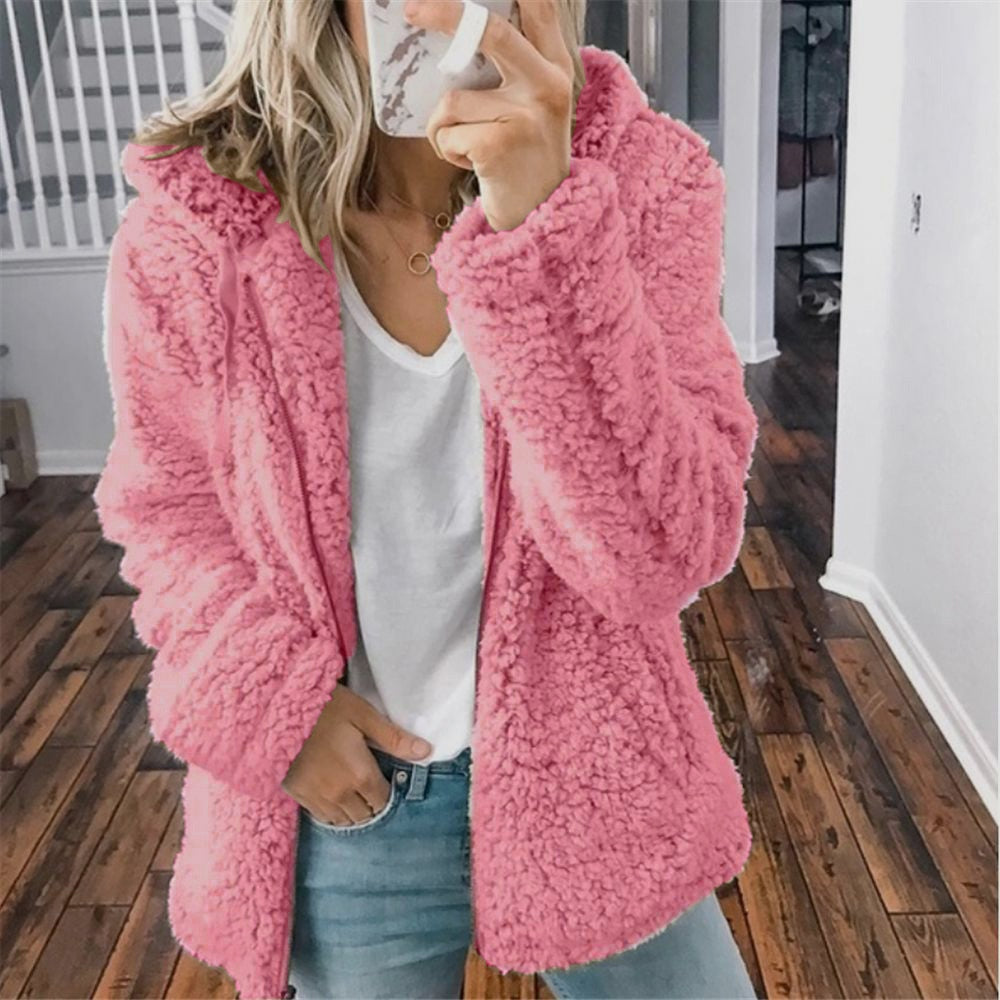 Warme Teddy-Plüschjacke für Damen: Kuscheliger Kapuzen-Cardigan für den Winter.
