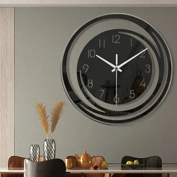 Skandinavische schwarze Wanduhr, geräuschlos. Modernes Design für Schlafzimmer, Wohnzimmer oder Büro.