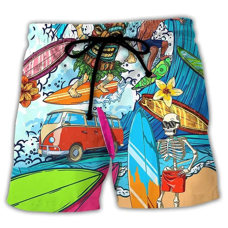 Stylische Herren Schwimmshorts, lässige Bademode mit Graffiti-Muster, ideal für Sommerurlaub.