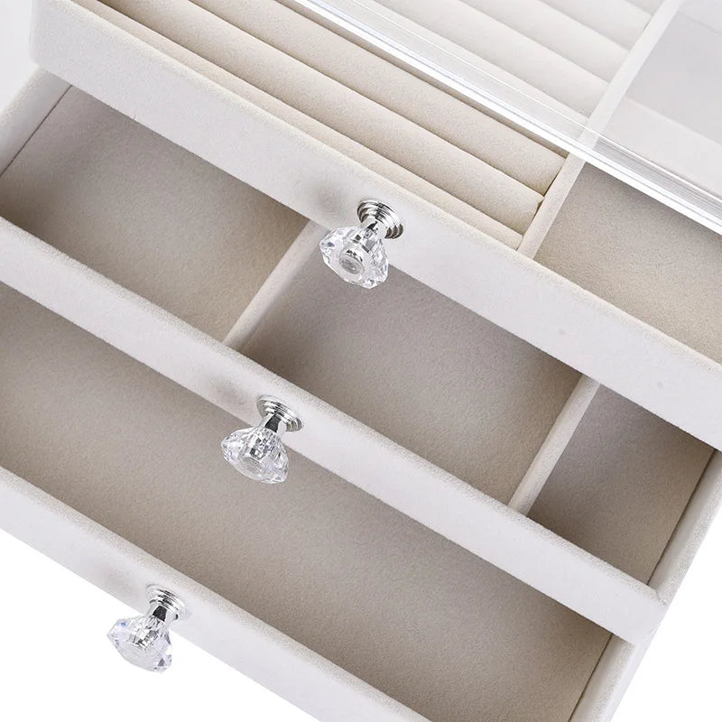 Ordnungssystem für Schmuck: Transparente Acryl-Schubladenbox, 3 Etagen, für Übersicht.