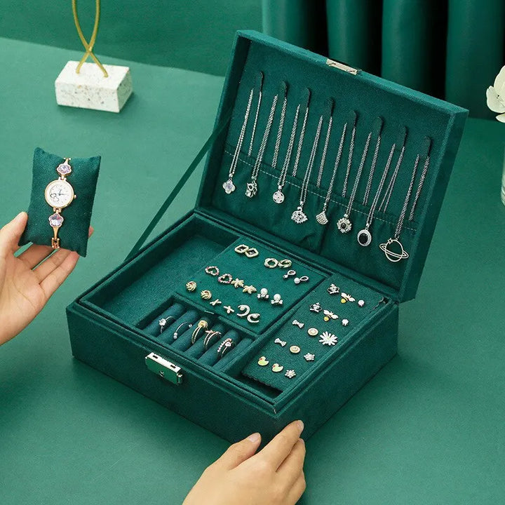 Rosa Samt Schmuck-Organizer, luxuriöse Damen Schmuckschatulle, perfekte Schmuckaufbewahrung.