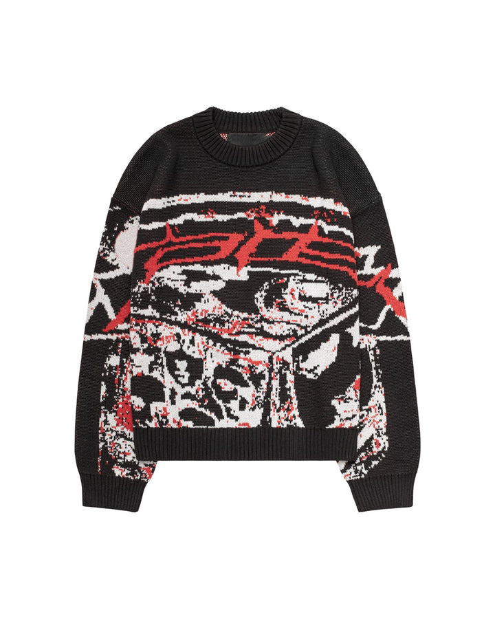 Elegante Damen Wintermode: Oversized Pullover mit einzigartigem, modernem Muster.