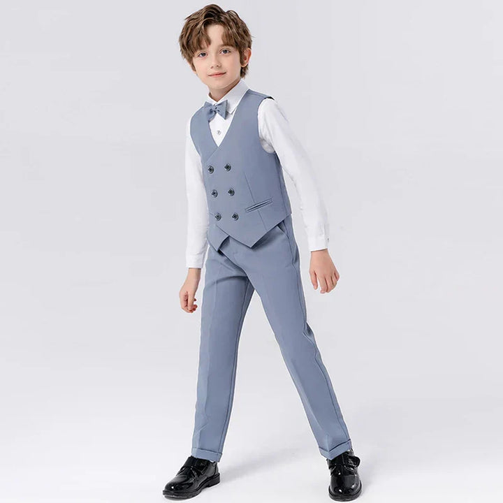 Blauer Jungen Smoking, 4-teiliges Set, ideal als Hochzeit Outfit Kinder, Schulfeier oder Party Kleidung.