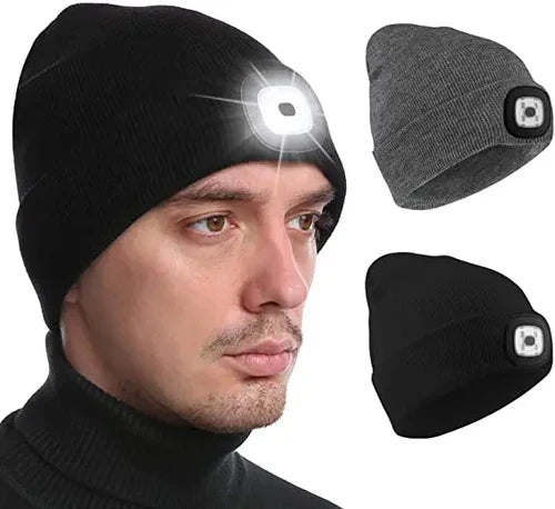 Unisex LED-Beanie-Mütze mit integriertem Licht für Wärme und freihändige Beleuchtung im Winter.