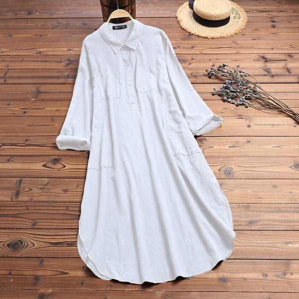 Lässiges fließendes Damen Sommerkleid Lizzy, ein vielseitiges Blusenkleid mit Knöpfen, bequem für den Alltag.