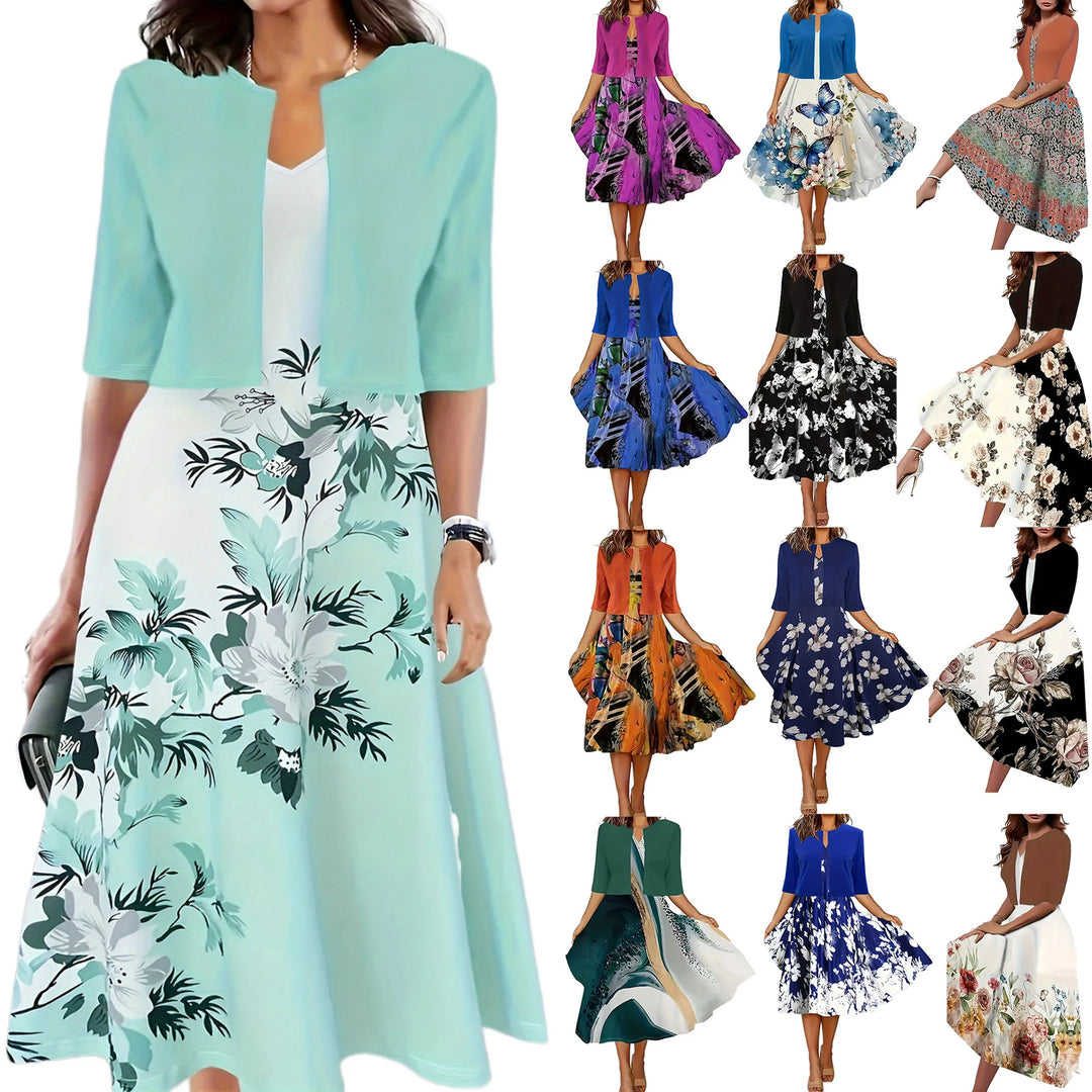 Stilvolles Damen Blazer Set mit Midi-Kleid; perfekt als Eventkleid oder Business Casual Outfit.