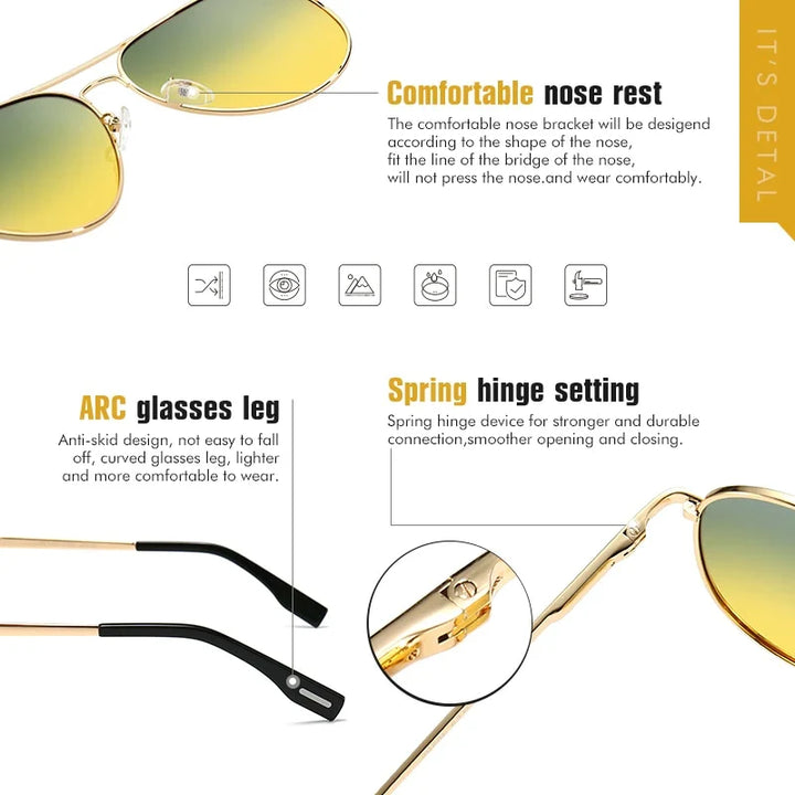 Komfortable Unisex Piloten Sonnenbrille. Photochrome & polarisierte Gläser für entspanntes Sehen bei jedem Licht.