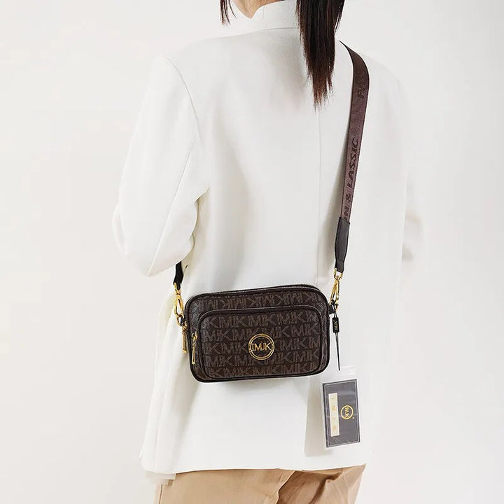 Damen Crossbody Umhängetasche beige-braun. Elegantes Design, luxuriöses Accessoire für jeden Anlass, Leder-Optik.
