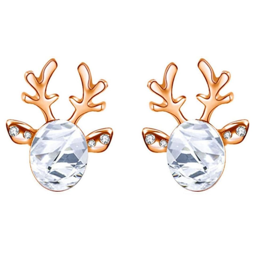 Glitzernde Rentier-Ohrstecker mit Kristallen für Damen. Festlicher Weihnachtsschmuck und winterliches Accessoire.