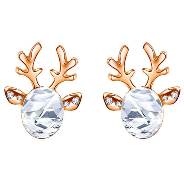 Glitzernde Rentier-Ohrstecker mit Kristallen für Damen. Festlicher Weihnachtsschmuck und winterliches Accessoire.