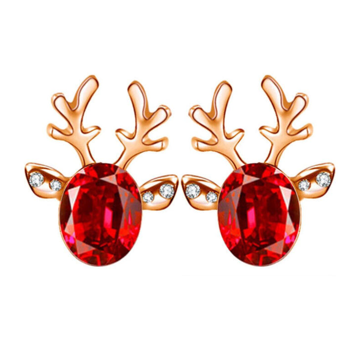 Weihnachts-Rentier-Ohrstecker für Damen mit glitzernden Kristallen. Festlicher Schmuck für die Feiertage.