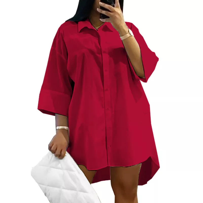 Elegantes, lockeres Damen Frühlings-Hemdkleid in Übergröße, knielang und bequem für Freizeit.